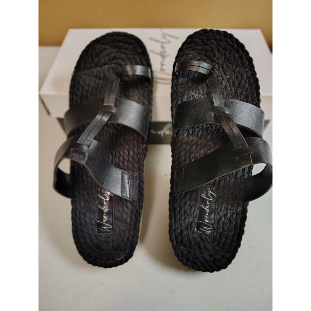 Wonderly Black Poppy Rope Thong Sandals Toe Loop Woven Footbed Women’s 8.5